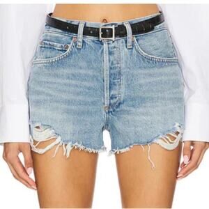 Agolde Sz 24 Parker Vintage Cut Off Denim Short Distressed Light Blue Wash